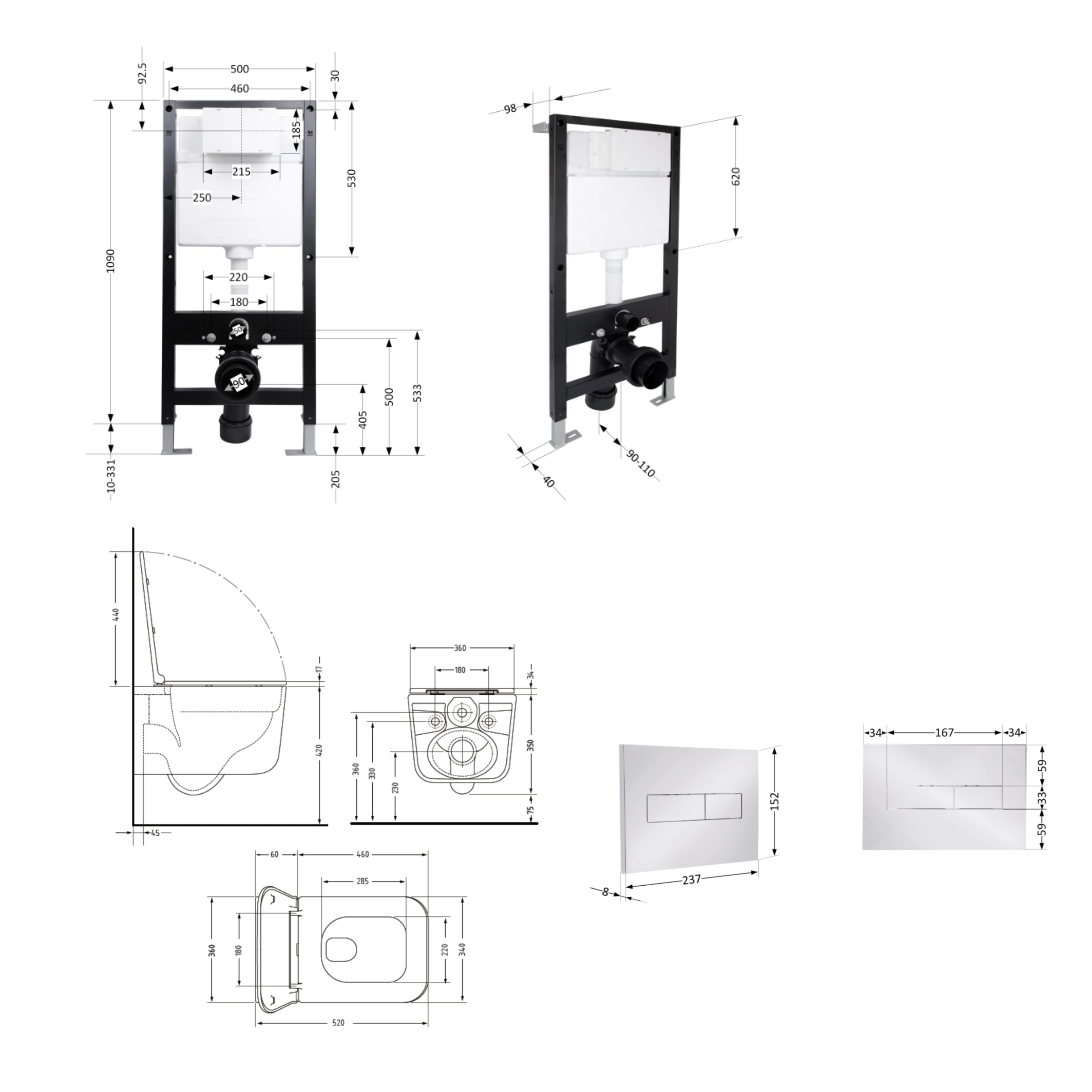 Готове рішення Qtap для ванної кімнати: підвісний унітаз Gemini Ultra Quiet 520x360x350 + комплект інсталяції Standard (лінійна клавіша Chrome) — фото2