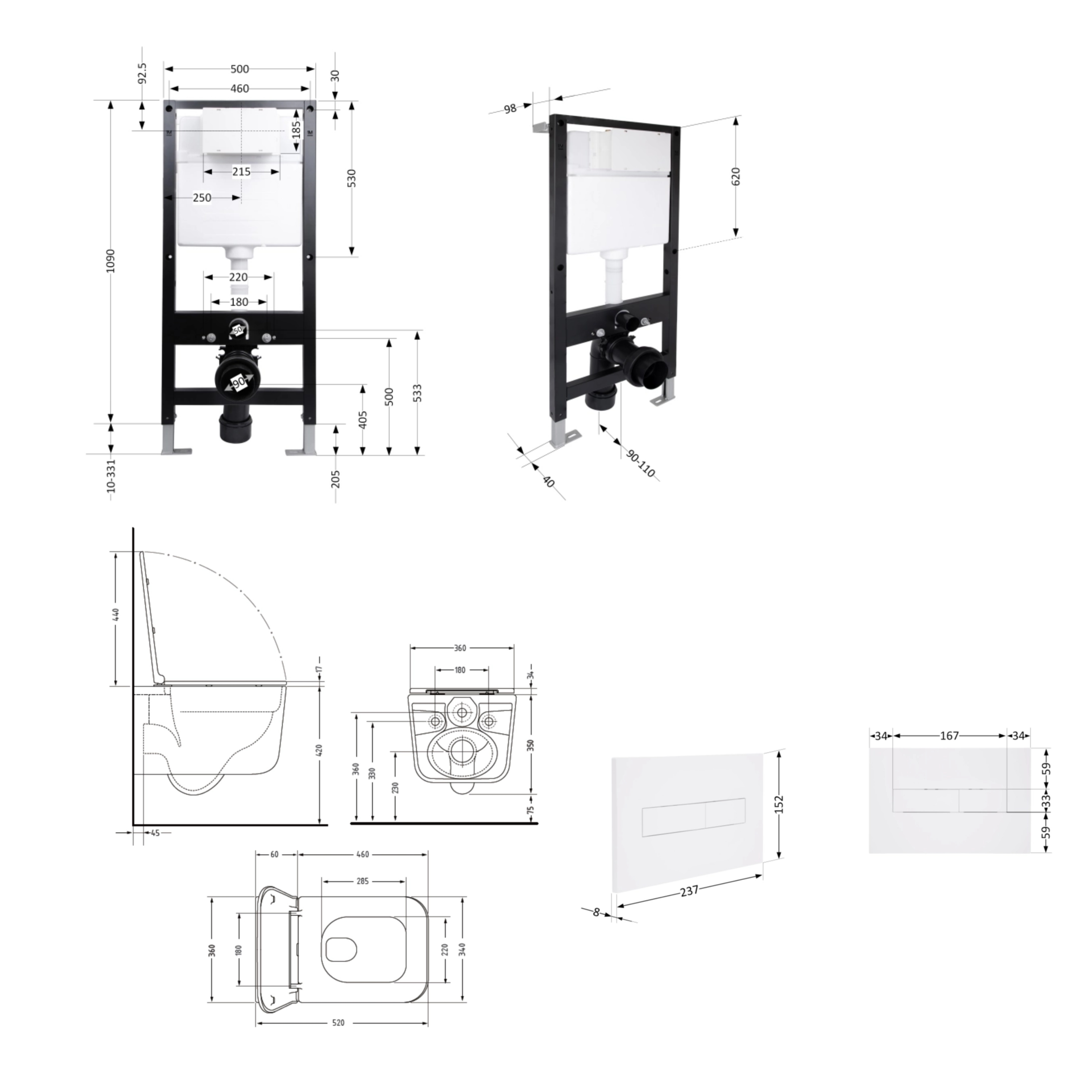 Готове рішення Qtap для ванної кімнати: підвісний унітаз Gemini Ultra Quiet 520x360x350 + комплект інсталяції Standard (лінійна клавіша White) — фото2