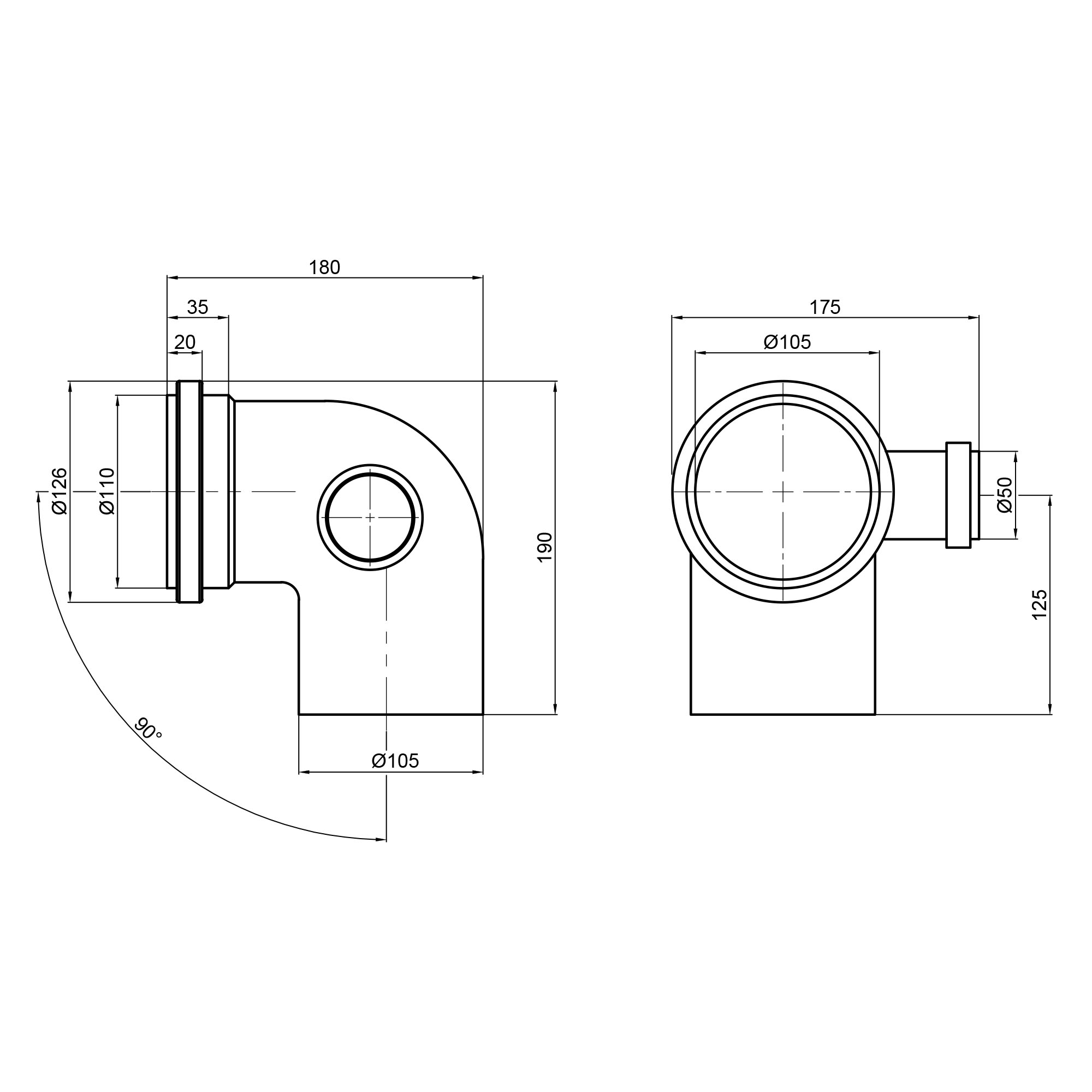Коліно каналізаційне з відводом TA Sewage 110х110х50, 90°: 128 грн ...