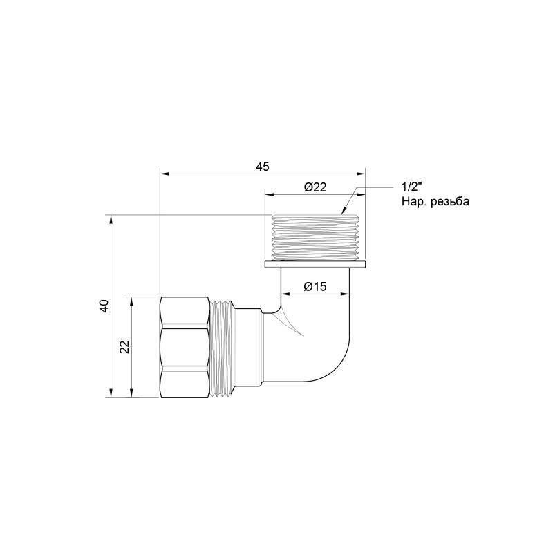 Кут обтискний Thermo Alliance Standart 16х1/2" ЗР SD157W1615 — фото 2