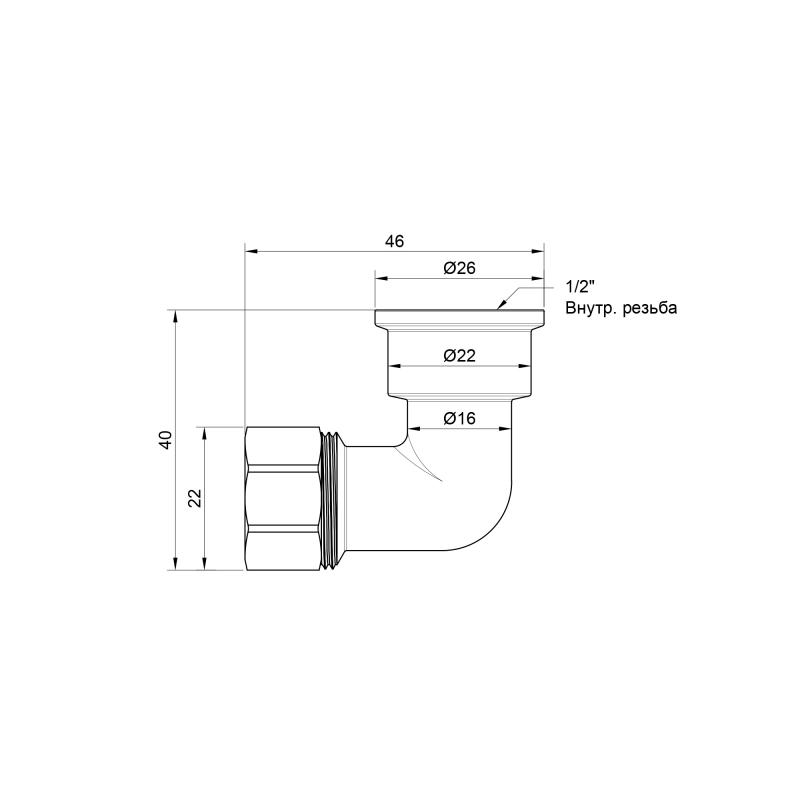 Кут обтискний Thermo Alliance Standart 16х1/2" ВР SD156W1615 — фото 2
