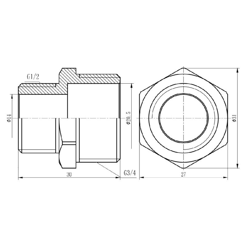 Ніпель редукційний Thermo Alliance Forte 3/4"х1/2" хром SF359H2015 — фото 2