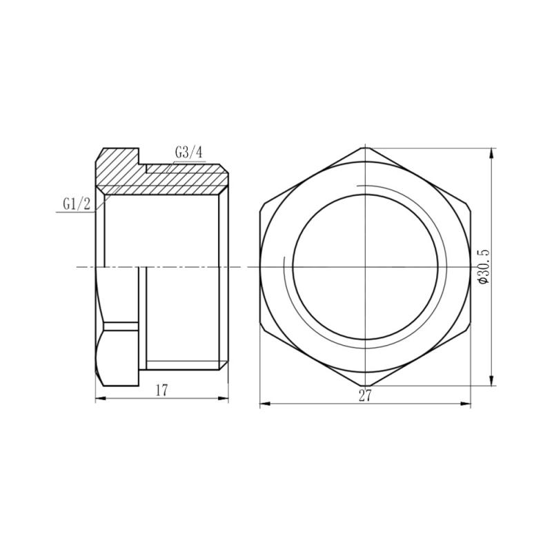 Футорка Thermo Alliance Forte 3/4"х1/2" ЗВ хром SF374H2015 — фото 2