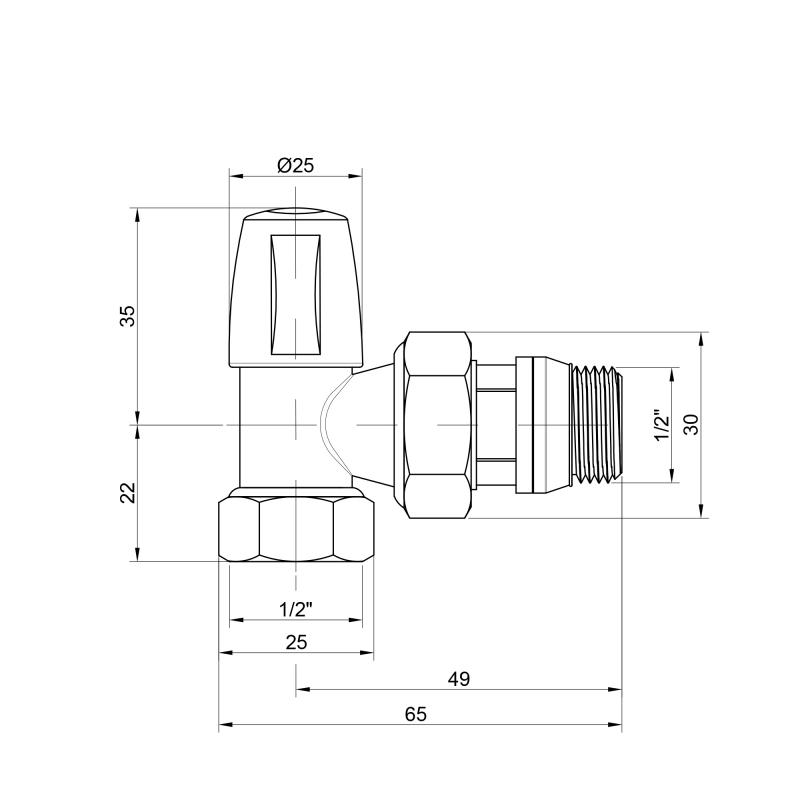 Кран радіаторний Icma 1/2" з антипротіканням кутовий без ручки №805+940 — фото 2