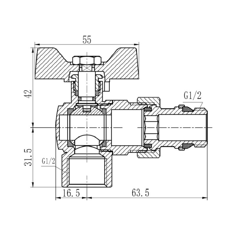 Кран кульовий "Американка" Thermo Alliance Forte 1/2" з антипротіканням кутовий SF223W15 — фото 2