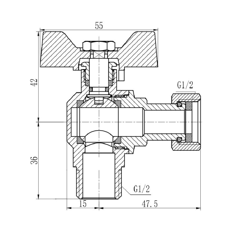 Кран кульовий з накидною гайкою SD Forte1/2" ВЗ для води кутовий SF224W15 — фото 2