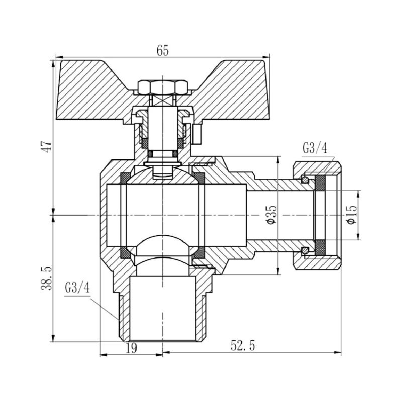 Кран кульовий з накидною гайкою Thermo Alliance Forte 3/4" ВЗ для води кутовий SF224W20 — фото 2