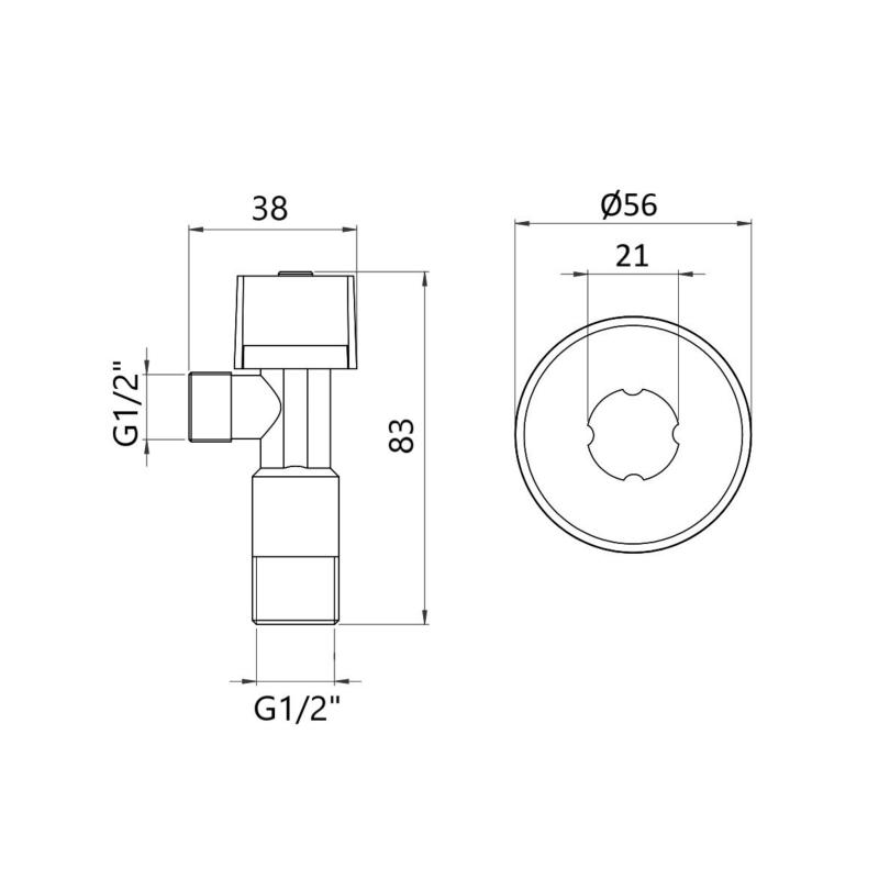 Кран кутовий Thermo Alliance Standart (ручка шестигранник) з вент.буксою 1/2"З х 1/2"З SF3441515 — фото 2