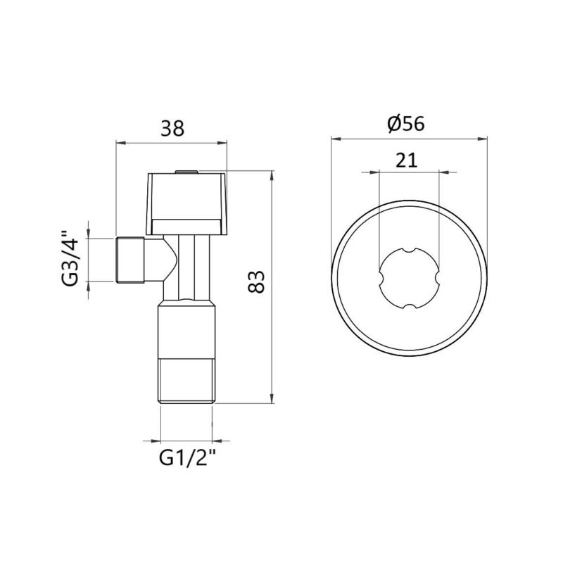 Кран кутовий Thermo Alliance Standart (ручка шестигранник) з вент.буксою 1/2"З х 3/4"З SF3441520 — фото 2