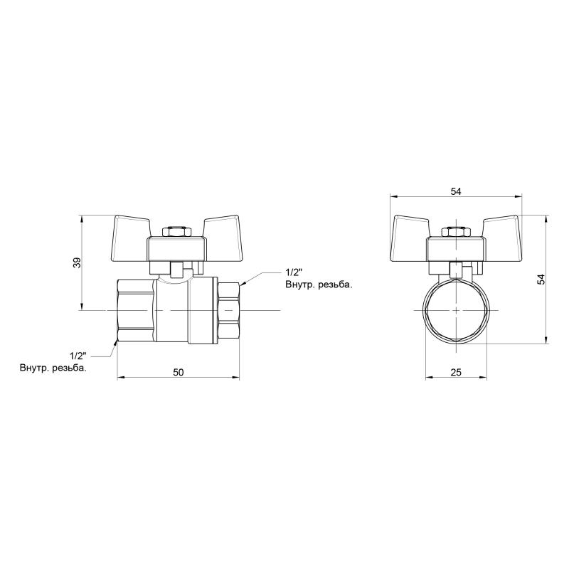 Кран кульовий Thermo Alliance Standart 1/2" ВР для води (метелик) SD602NW15PN40 — фото 2