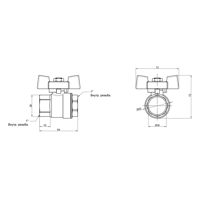 Кран кульовий Thermo Alliance Standart 1" ВР для води (метелик) SD602NW25PN40 — фото 2