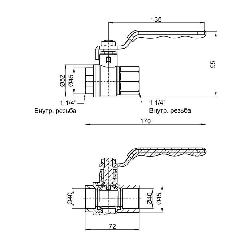 Кран кульовий Thermo Alliance Standart 1" 1/4 ВР для води (важіль) SD600NW32PN40 — фото 2