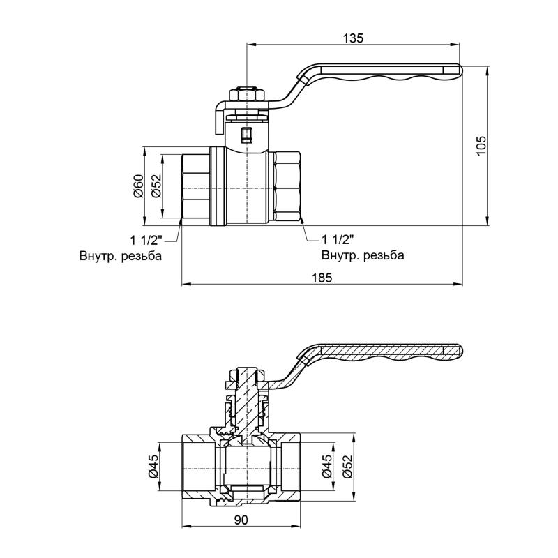 Кран кульовий Thermo Alliance Standart 1" 1/2 ВР для води (важіль) SD600NW40PN40 — фото 2