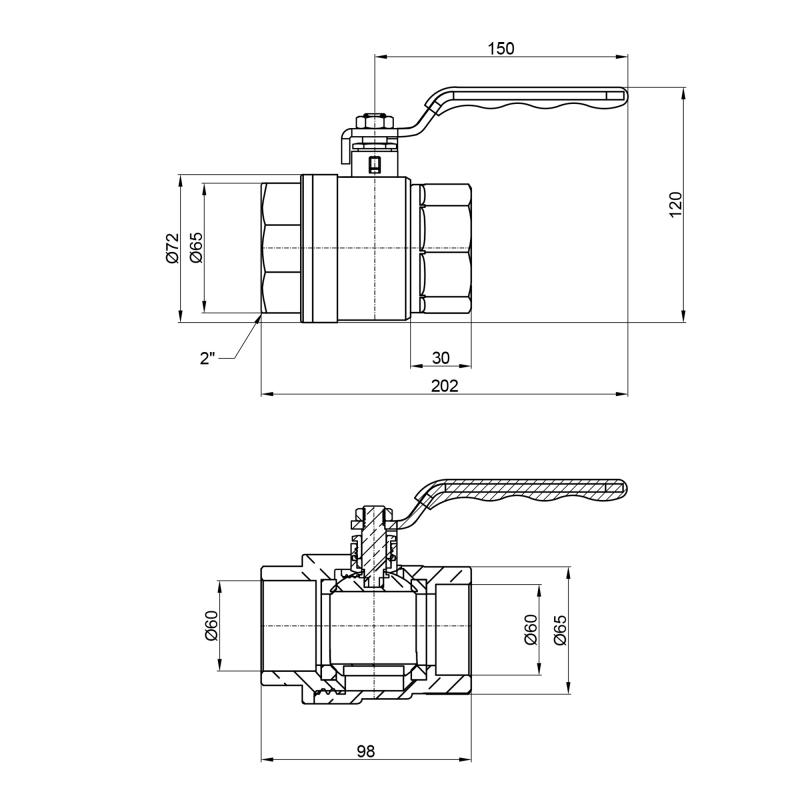 Кран кульовий Thermo Alliance Standart 2" ВР для води (важіль) SD600NW50PN40 — фото 2