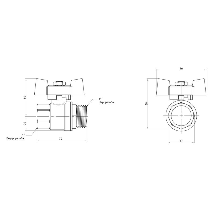 Кран кульовий Thermo Alliance Standart 1" ВЗ для води (метелик) SD607NW25PN40 — фото 2