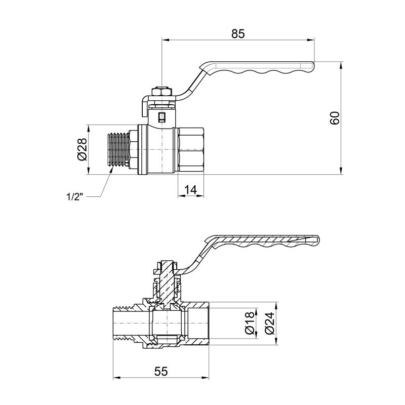 Кран кульовий Thermo Alliance Standart 1/2" ВЗ для води (важіль) SD605NW15PN40 — фото 2