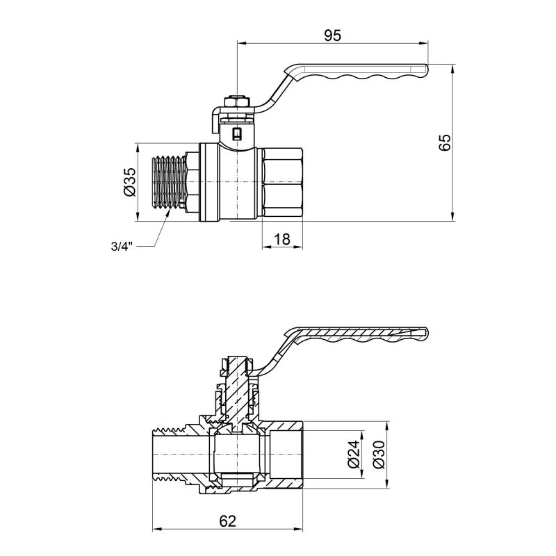 Кран кульовий Thermo Alliance Standart 3/4" ВЗ для води (важіль) SD605NW20PN40 — фото 2