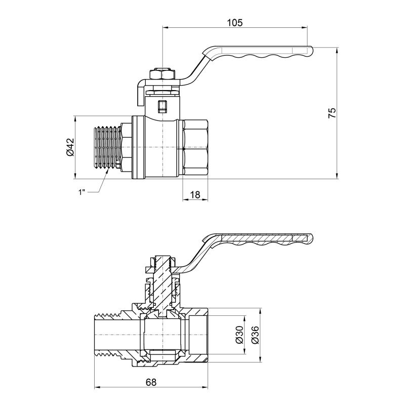 Кран кульовий Thermo Alliance Standart 1" ВЗ для води (важіль) SD605NW25PN40 — фото 2