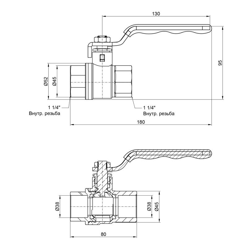 Кран кульовий Thermo Alliance Standart 1" 1/4 ВЗ для води (важіль) SD605NW32PN40 — фото 2