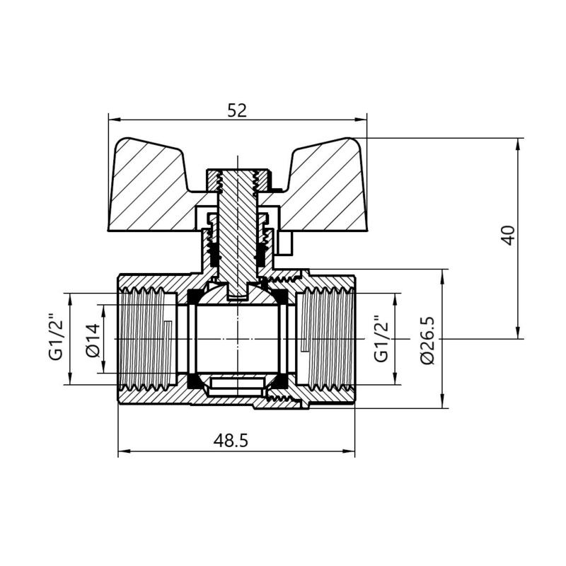 Кран кульовий Thermo Alliance Standart 1/2" ВР для газу (метелик) SD602NG15PN40 — фото 2