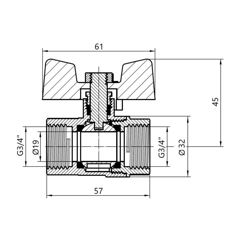 Кран кульовий Thermo Alliance Standart 3/4" ВР для газу (метелик) SD602NG20PN40 — фото 2