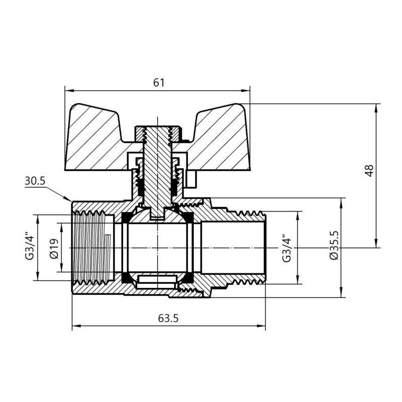 Кран кульовий Thermo Alliance Standart 3/4" ВЗ для газу (метелик) SD607NG20PN40 — фото 2