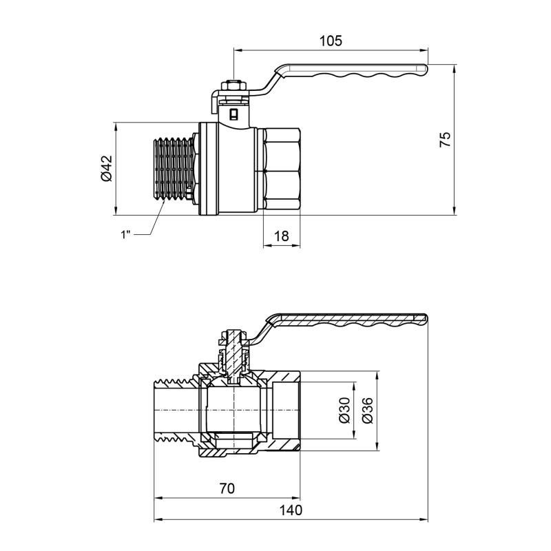Кран кульовий Thermo Alliance Standart 1" ВЗ для газу (важіль) SD605NG25PN40 — фото 2