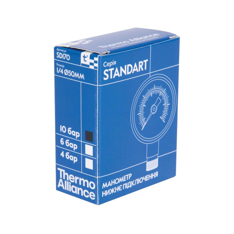 Манометр Thermo Alliance Standart 10 бар 1/4", нижнє підмикання SD17010B — фото 7