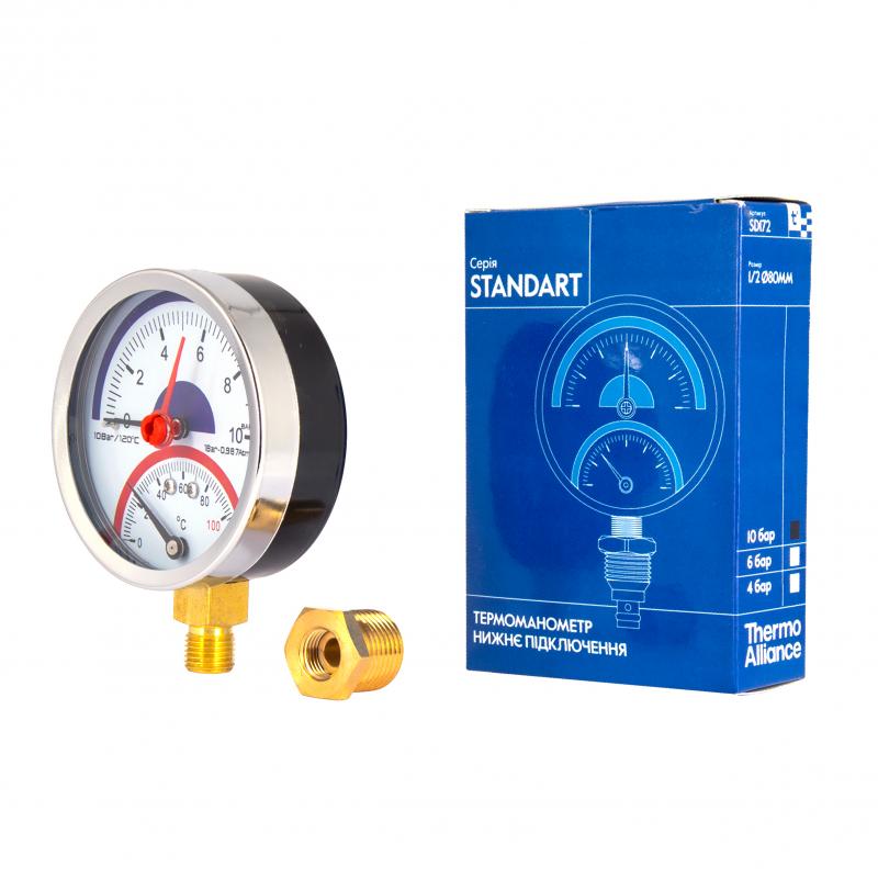 Термоманометр Thermo Alliance Standart 80 мм 1/2", нижнє підмикання SD17210B — фото 5