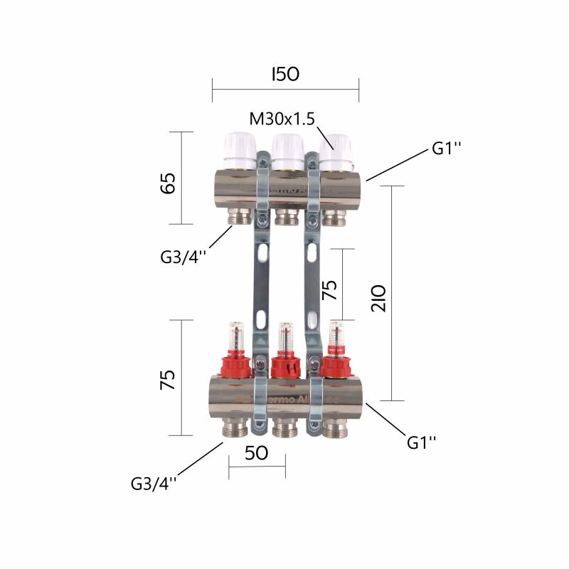 Колектор з витратомірами Thermo Alliance Standart 1" 3 виходи SD235W3 — фото 2