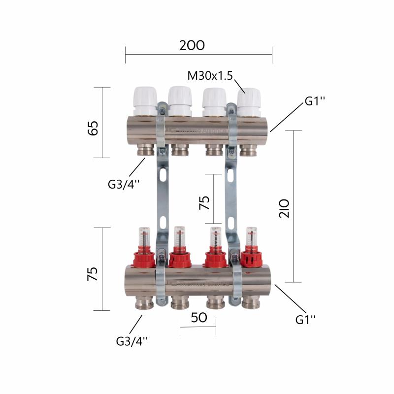 Колектор з витратомірами Thermo Alliance Standart 1" 4 виходи SD235W4 — фото 2