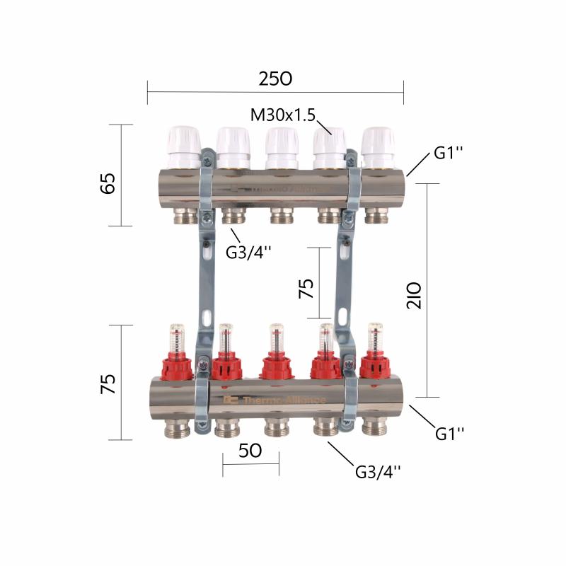 Колектор з витратомірами Thermo Alliance Standart 1" 5 виходи SD235W5 — фото 2