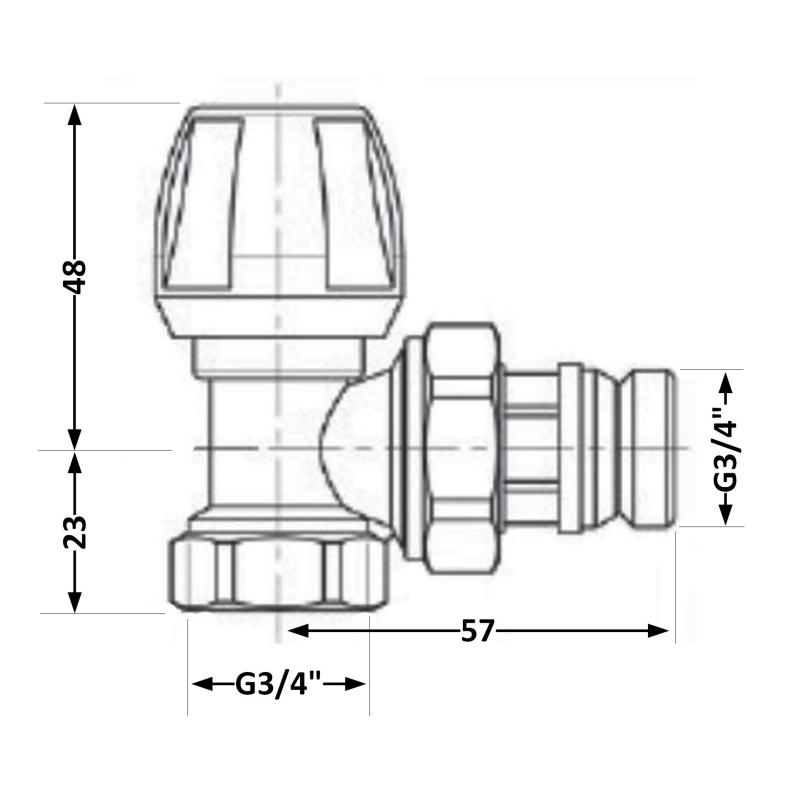 Кран радіаторний Icma №803+940 кутовий 3/4" з ручкою — фото 2