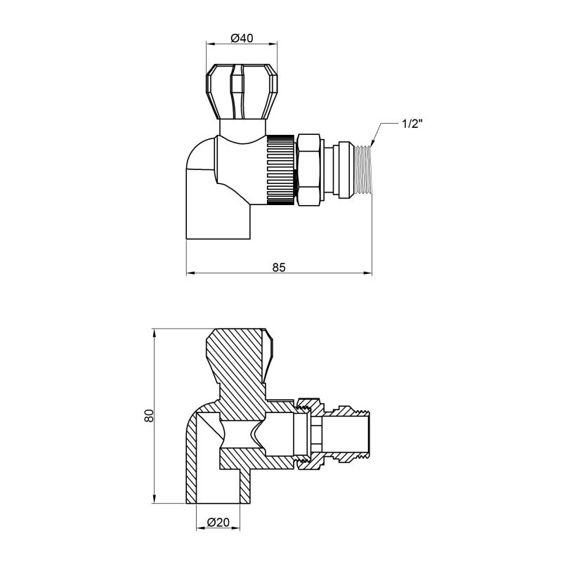 Кран кульовий радіаторний PPR Thermo Alliance 20х1/2" кутовий — фото 2