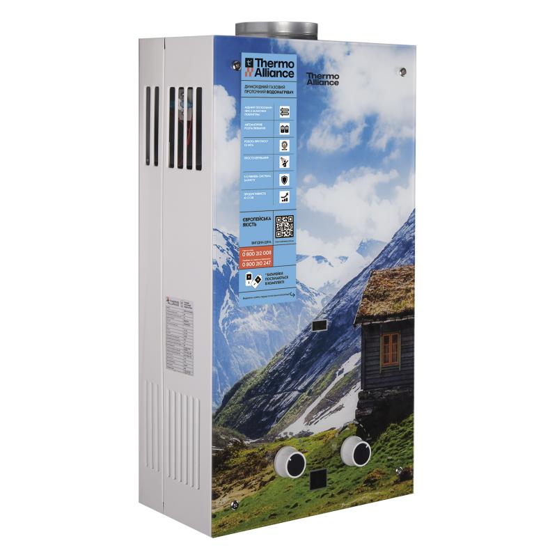 Колонка газова димохідна Thermo Alliance JSD20-10GC 10 л панель скляна з малюнком гори — фото 5