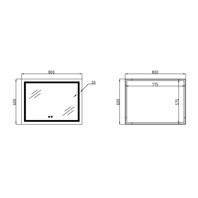 Дзеркало Qtap Mideya (DC-F904) 800х600 з LED-підсвічуванням Touch, з димером QT2078F904W — фото 2