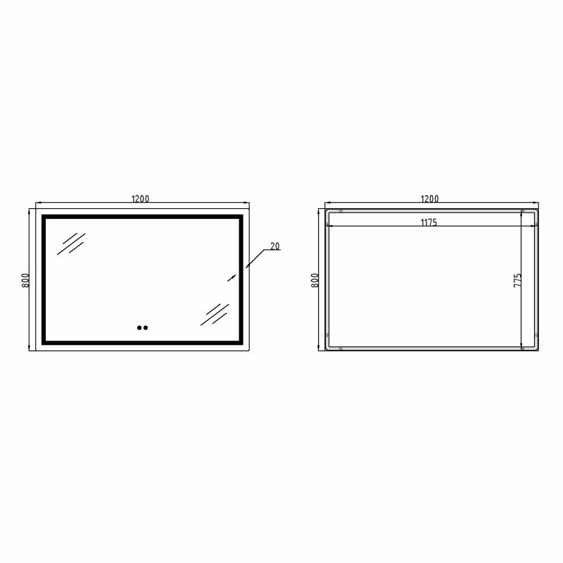 Дзеркало Qtap Mideya MI1) 1200х800 з LED-підсвічуванням Touch, з антизапотіванням, димером QT2078F613W — фото 2