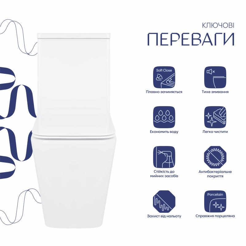 Унітаз-компакт Qtap Crow безобідковий з сідінням Soft-close QT05222170W — фото 4