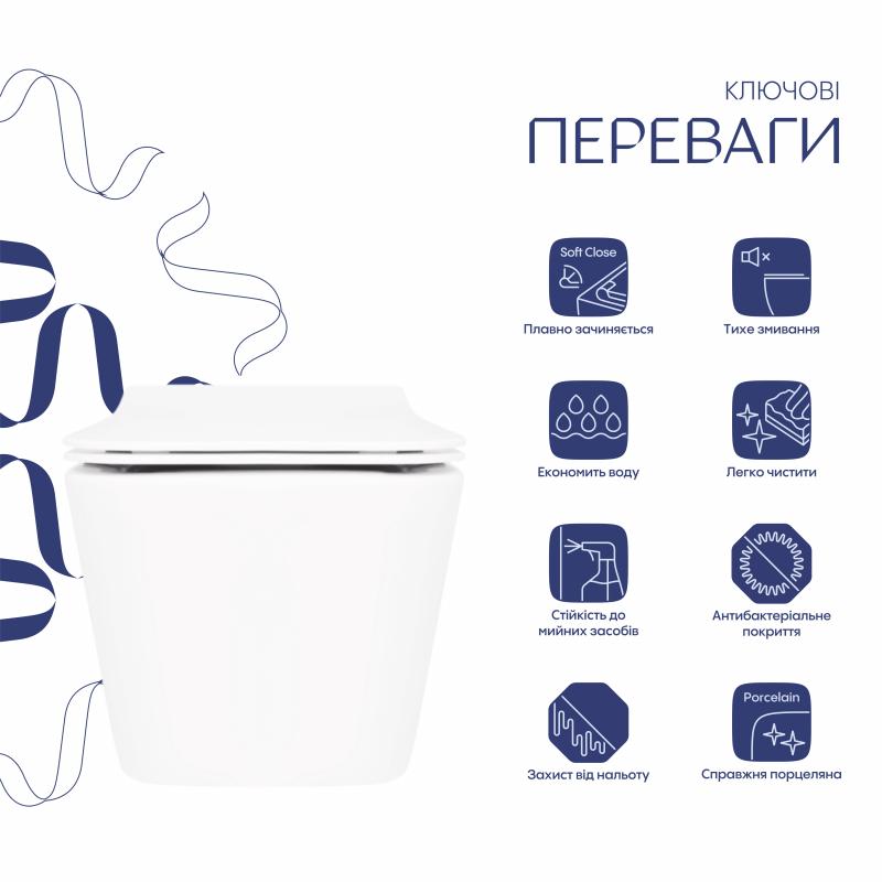 Унітаз підвісний Qtap Crow Rimless безобідковий з сідінням Soft-close QT05335170W — фото 3