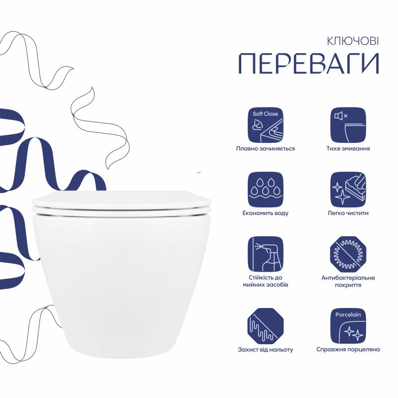 Унітаз підвісний Qtap Jay безобідковий з сідінням Soft-close QT07335176W — фото 3