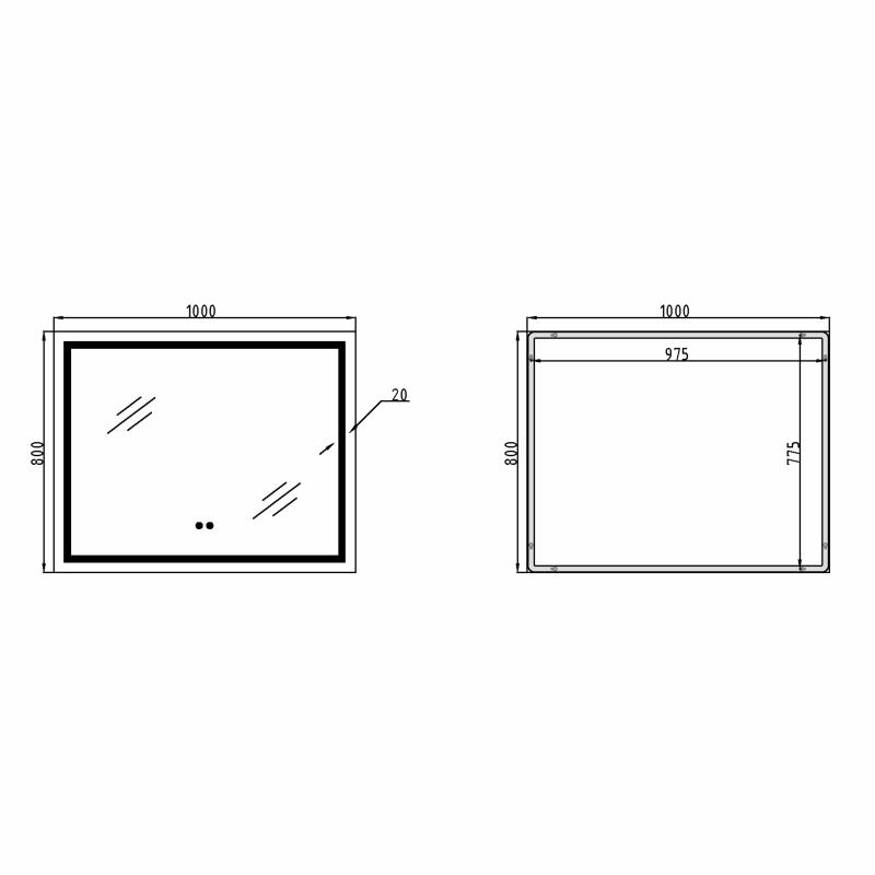 Дзеркало Qtap Mideya (DC-F614) 1000х800 з LED-підсвічуванням Touch, з антизапотіванням, димером QT2078F614W — фото 2