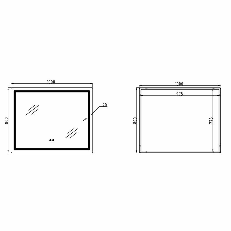 Дзеркало Qtap Mideya (DC-F910) 1000х800 з LED-підсвічуванням Touch, з антизапотіванням, димером QT2078F910W — фото 2