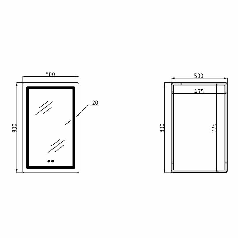 Дзеркало Qtap Mideya (DC-F911) 500х800 з LED-підсвічуванням Touch, з антизапотіванням, димером QT2078F911W — фото 2