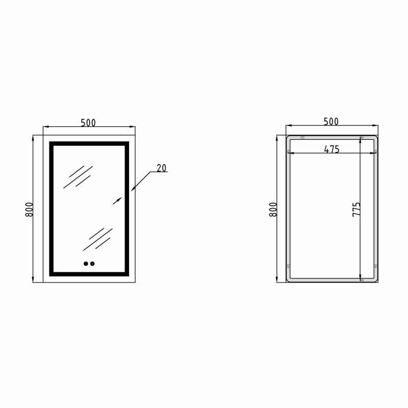 Дзеркало Qtap Mideya (DC-F936) 500х800 з LED-підсвічуванням Touch, з антизапотіванням, димером QT2078F936W — фото 2