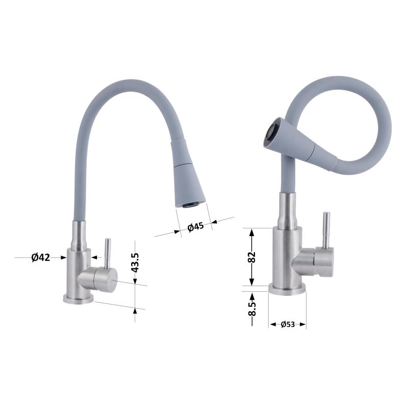 Змішувач для кухні Lidz Aria 015F31 з гнучким виливом (k35) LDARI015F31GNK31871 Grey / Nickel — фото 2