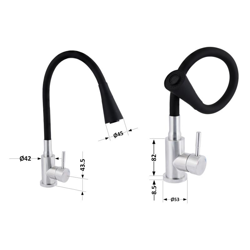 Змішувач для кухні Lidz Aria 015F31 з гнучким виливом (k35) LDARI015F31BNK31872 Black / Nickel — фото 2