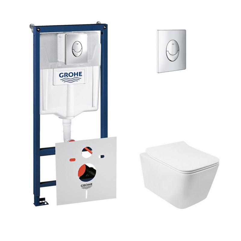 Набір інсталяція 4 в 1 Grohe Rapid SL 38721001 + унітаз з сидінням Qtap Crow QT05335170W
