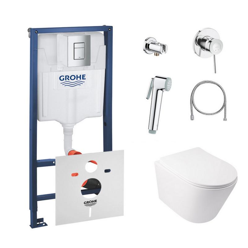 Комплект інсталяція Grohe Rapid SL 38772001 + унітаз з сидінням Qtap Swan QT16335178W + набір для гігієнічного душу зі змішувачем Grohe BauClassic 111048