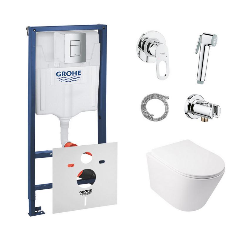 Комплект інсталяція Grohe Rapid SL 38772001 + унітаз з сидінням Qtap Swan QT16335178W + набір для гігієнічного душу зі змішувачем Grohe BauLoop 111042