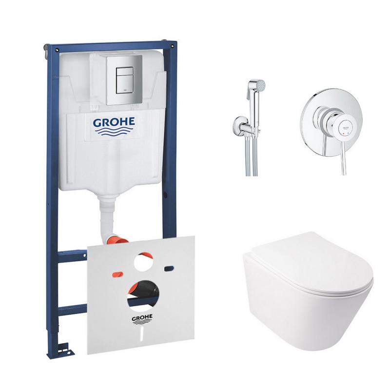 Комплект інсталяція Grohe Rapid SL 38772001 + унітаз з сидінням Qtap Swan QT16335178W + набір для гігієнічного душу зі змішувачем Grohe BauClassic 2904800S